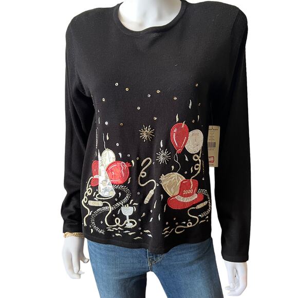 Vintage y2k New Years Eve Party 2000 Embroidered Sweater, M - Picture 1 of 8